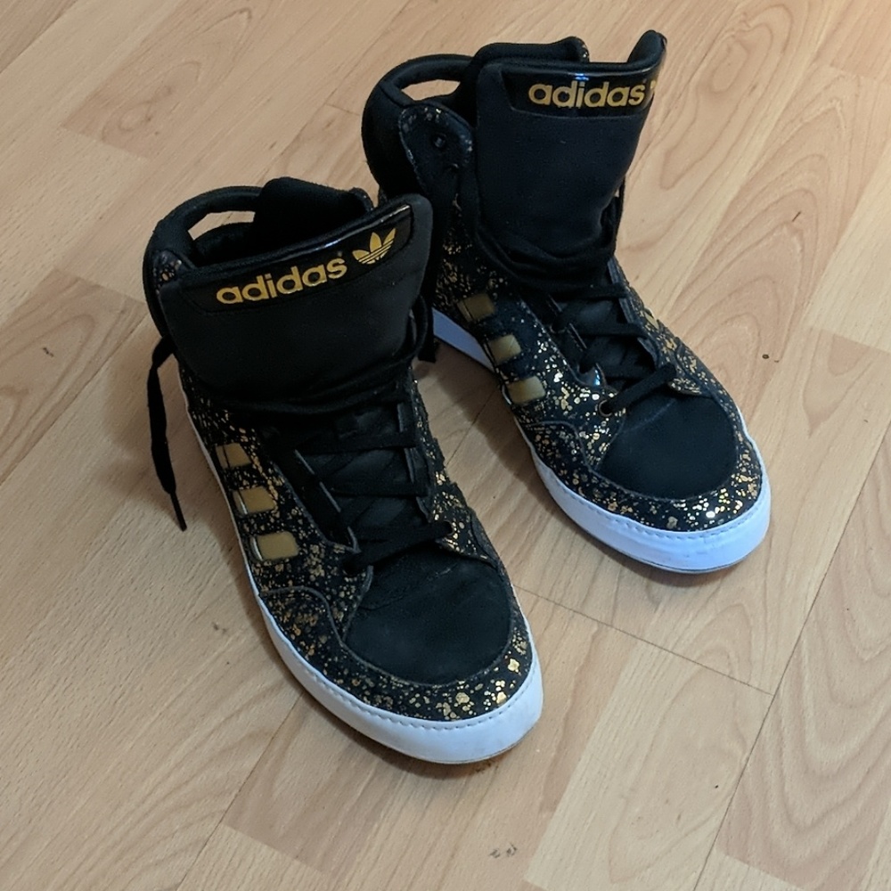 Black & Gold Adidas High Tops shoes